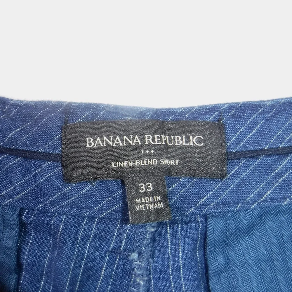 Banana Republic Mens Blue Pinstripe Linen Blend Shorts Size 33 Summer Preppy‎
